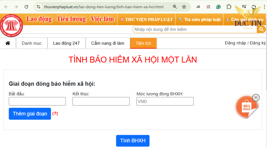 Truy cập thuvienphapluat.vn để tính bảo hiểm xã hội một lần nhanh chóng nhất